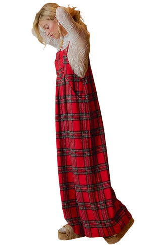 Christmas Red Plaid Overalls