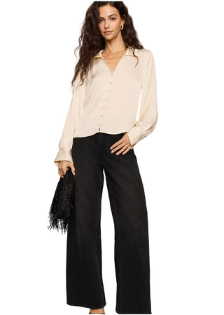 a woman wearing Z Supply Late Night Luxe Button Up - Sandstone
