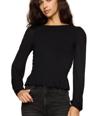 Z Supply Black Carey Smocked Peplum Top