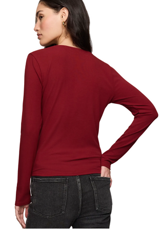 a woman wearing a Z Supply Nolita Nights Top - Red Dahlia