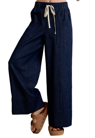 Stripe Elasticized Waist Wide Pants
