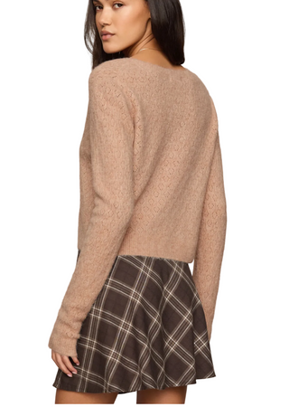 a woman wearinf Z Supply Medina Open Knit Cardigan - Toasted Almond