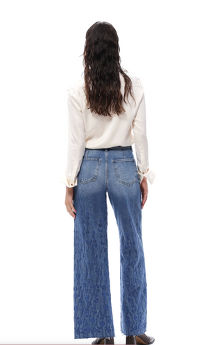 Bayeas High Rise Denim Floral Embroidered Wide Leg Jeans