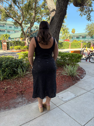 Sequin Lace Midi Dress Black