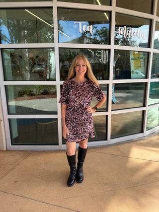 Short Sleeve Sparkle Mini Dress Pink Tie Back