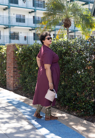 Short Sleeve Zip Front Midi Dress