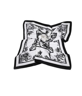 Silky Black and White Floral Print Scarf