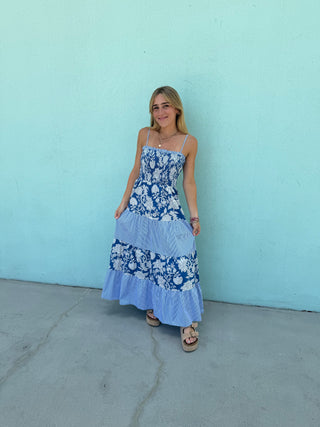 Singing the Blues Tiered Midi Dress