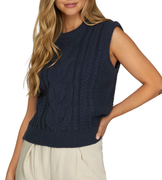 Sleeveless Cable Sweater Vest Navy