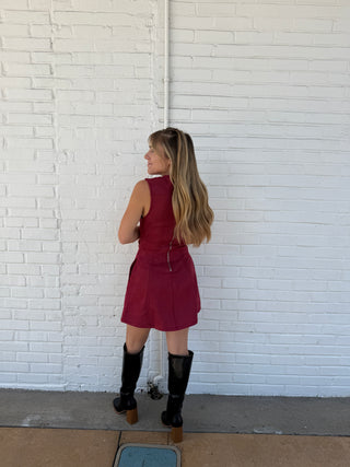 Red Sleeveless Faux Suede Mini Dress