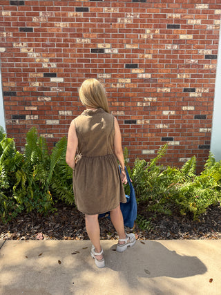 Sleeveless Zip Up Twill Short Mini Dress