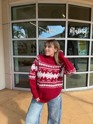 Snowflake Sweater Red and White