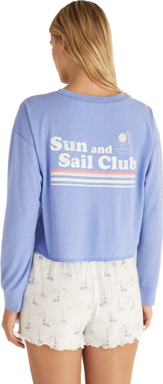 Sail away in the Vintage Sail Long Sleeve Tee. Made using CVC Jersey fabric, this relaxed tee features a longer length with Sun and Sail Club graphic in a small design on the front with a larger one on the back. Back View. Fabric Content: Cvc Jersey 60% Cotton 40% Polyester