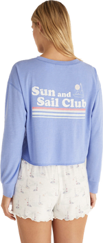 Sail away in the Vintage Sail Long Sleeve Tee. Made using CVC Jersey fabric, this relaxed tee features a longer length with Sun and Sail Club graphic in a small design on the front with a larger one on the back. Back View. Fabric Content: Cvc Jersey 60% Cotton 40% Polyester