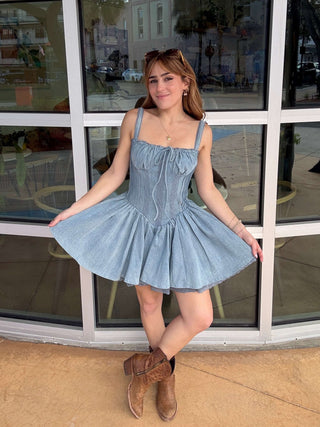blue jean corset dress Heidi Corset Blue Denim Dress