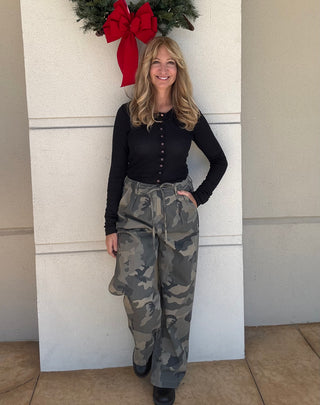 Tie Front Camo Pant Green Pockets