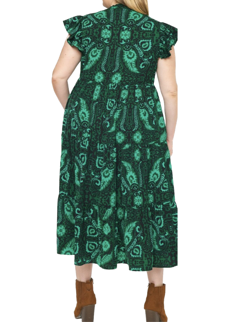 This Vibrant Green Dress is a stylish and versatile clothing item that can be worn for various occasions. Whether you're attending a summer wedding, going out for a casual brunch, or dressing up for a special event, this  midi dress can be a great choice Back View.  100% Polyester