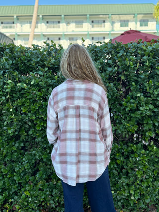 Vintage Pink Plaid Button Up Shirt