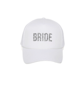 White cap with 'BRIDE' text on a white background