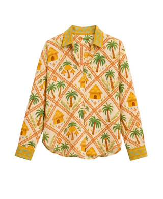 button front shirt with palm trees