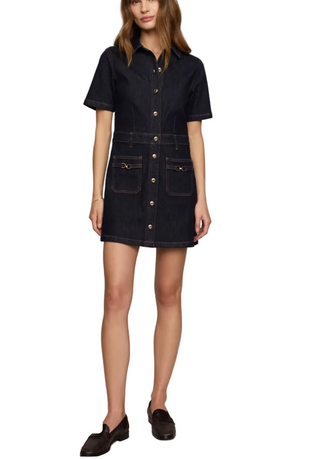 a woman wearing Z Supply Crush Denim Mini Dress