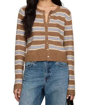 a woman wearing Z Supply Medina Cozy Stripe - Golden Caramel
