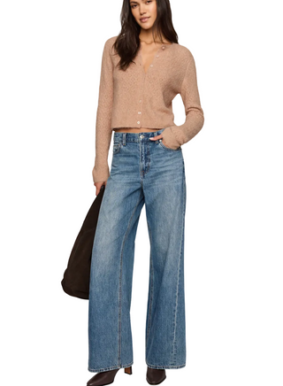 a woman wearing Z Supply Medina Open Knit Cardigan - Toasted Almond