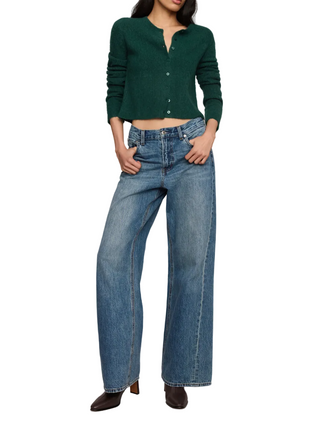 a woman wearing a Z Supply Medina Open Knit Cardigan - Velvet Green