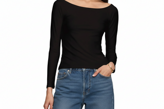 a woman wearing Z Supply Sabrina Top - Black with blue denim jeans