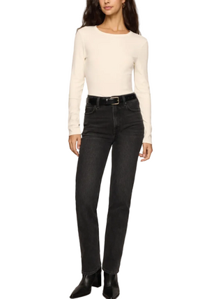a woman wearing Z Supply Second Skin Crew Long Sleeve Tee - Sandstone