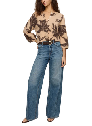 woman wearing a brown Z Supply Valor Floral Cardigan