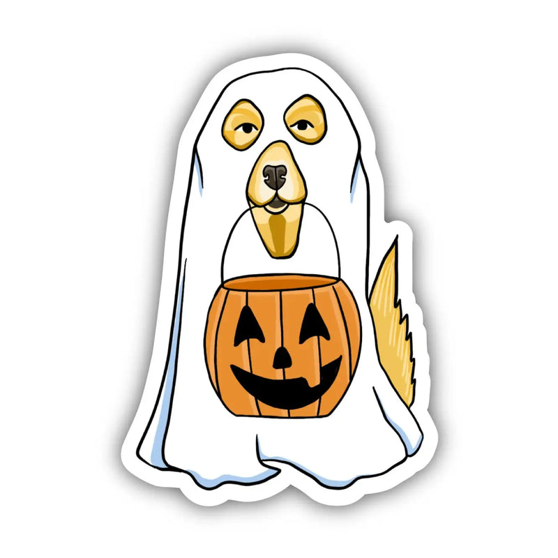 Dog in Ghost Costume Halloween Sticker