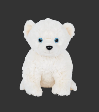 stuffed white polar bear with blue eyes
