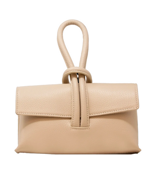 ivory leather handbag made in italy withh a loop handle