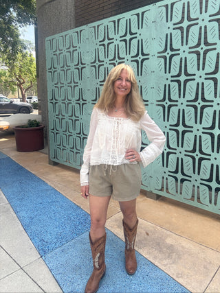 Josie Washed Denim Shorts Olive