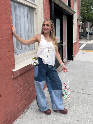patchwork denim jeans