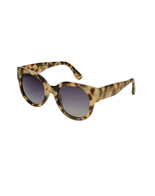 Sunglasses with tortoiseshell frame on a light gray background