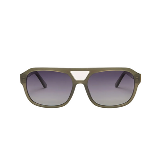 Pair of green sunglasses with gradient lenses on a white background