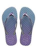 Havaianas Kids Mermaid Flip Flops Bring an explosion of color and cute all the way down to their toes. With pastel Mermaid print soles, slim glitter straps, and mermaid tail embellishment, your mini fashionista is sure to make a statement.  Material: 100% high quality, super-soft yet durable rubber