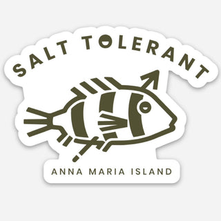 fish sticker that says salt tolerant and Anna Maria Island on it