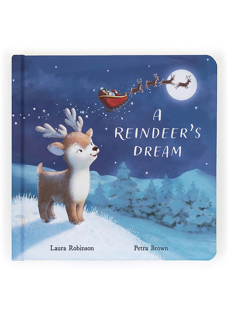 A Reindeer’s Dream Book Jellycat  In A Reindeer's Dream, little Mitzi shares her hopes of joining Santa's sleigh team. A gorgeous chunky hardback book with a wonderland of pictures, this snowy-sweet story is about trying your best, helping your friends, persevering and finally taking flight.