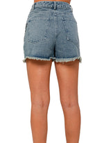 Always Butterflies Denim Shorts  Distressed denim raw-hem shorts with a bedazzled butterfly detail...because butterflies are in!  Material: 100% Cotton  back view