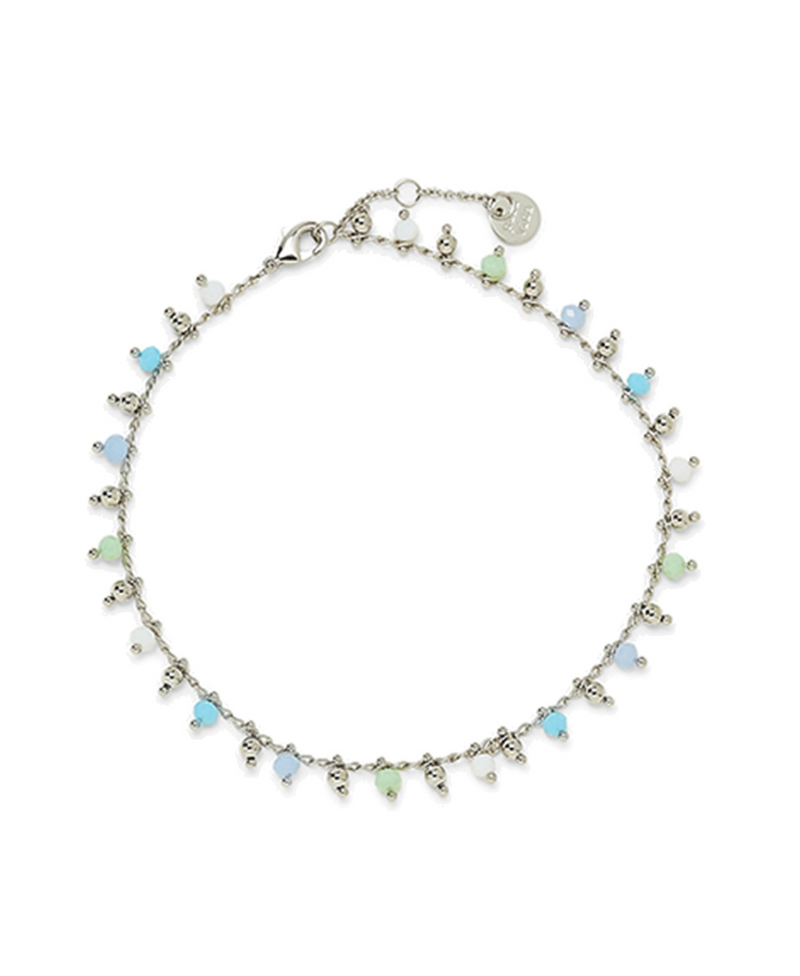 Blue Sea Hanging Bead Anklet Bracelet  Rhodium plated brass anklet with glass blue tone beads dangling. Brand: Pura Vida 