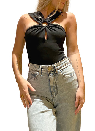 Callan Bodysuit  Bodysuit with peephole detail   Material: 67% Nylon, 28% Rayon, 5% Spandex