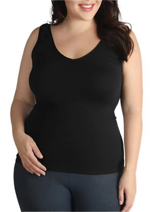 Curvy Reversible Tank Top  One Size. Plus Size Reversible double-sided plain jersey tank top.  Fabric: 92% Nylon / 8% Spandex. 