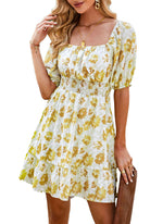 French Countryside Floral Dress  Yellow floral print dress  Material: 100% Polyester  