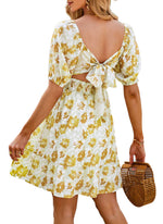 French Countryside Floral Dress  Yellow floral print dress  Material: 100% Polyester   back