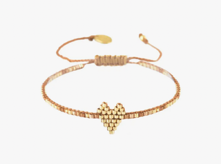 Heartsy Row Bracelet - Gold Copper   Adjustable beaded heart bracelet. 