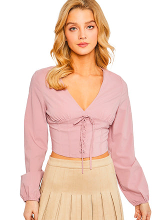 Like Never Before Top  Woven bustier long sleeve top with v-neck. 