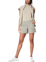 Olive Oil Twill Short Spanx  This super-soft patch pocket short is the perfect addition to your wardrobe. With a pull-on design and hidden tummy shaping, these shorts flatter all over. This style is garment-dyed for a soft, worn-in look that will gradually fade as you wash, love and live in them. Make sure to give them some extra TLC - refer to the Dye Download below! It’s twill...with a twist!